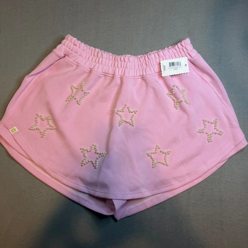 Simply Southern Pink Pearl Star Pullover and Skort Lounge Set Large NWT